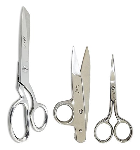 Graf Dressmaker's Tailor's Set 3 Piece Kit Includes 8" Knife Edge Shears, 4" Embroidery Scissors & 4.5" Thread Nippers